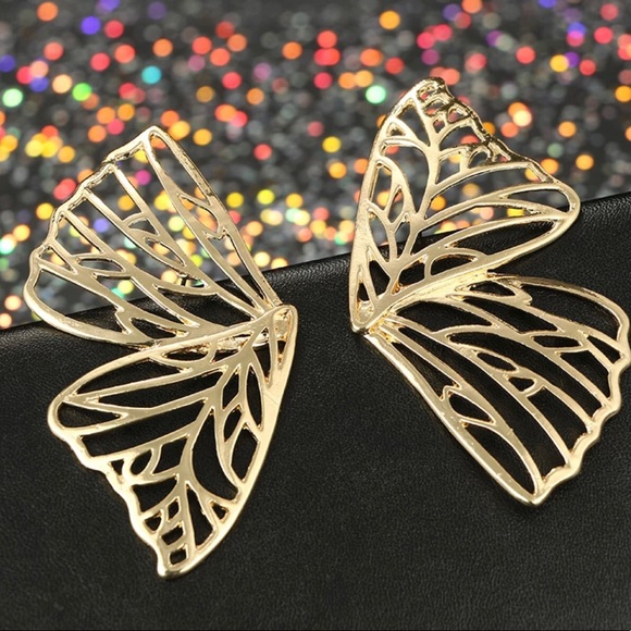 Gold Butterfly Wing Earrings - Picture 6 of 7